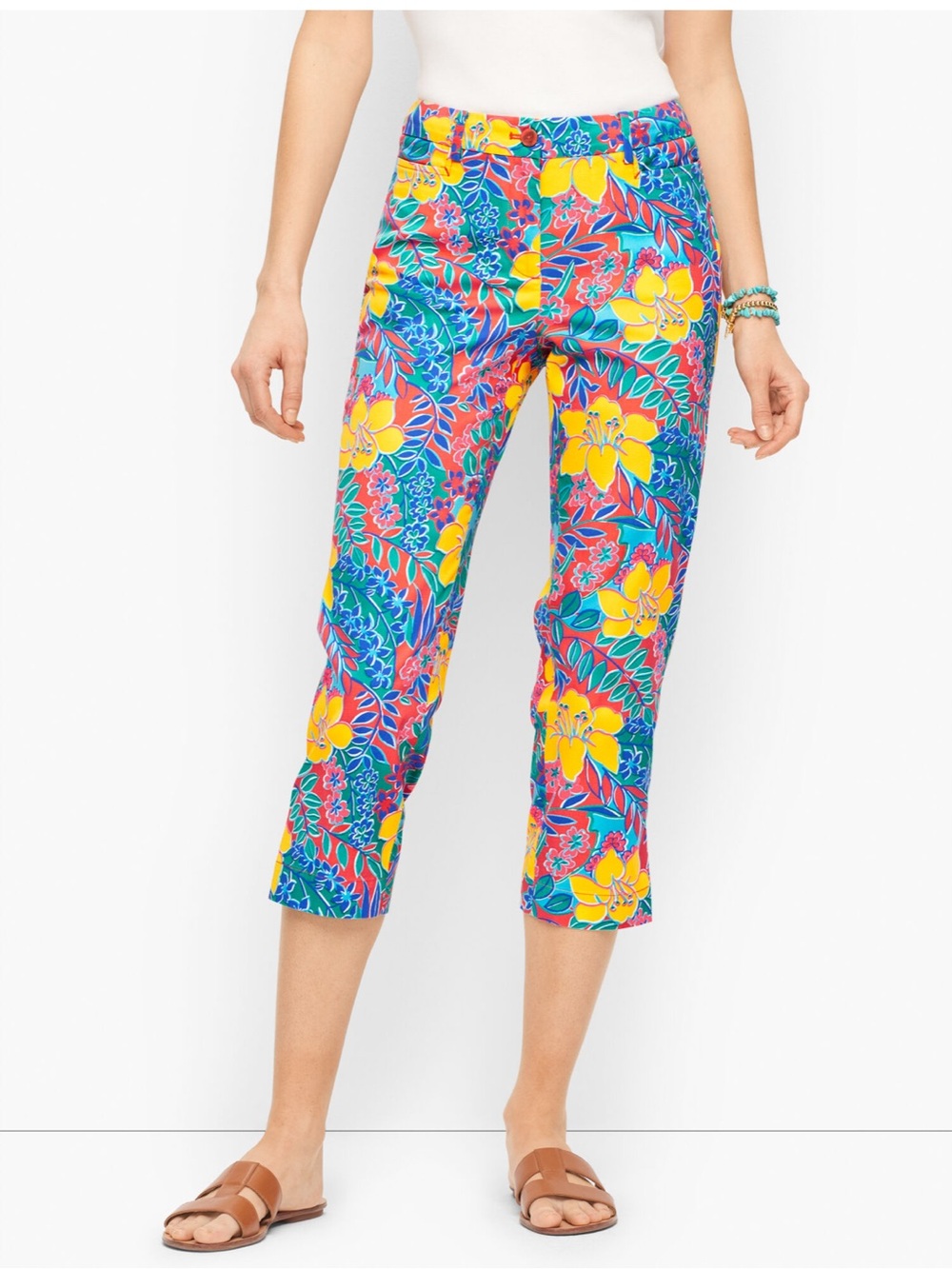 TALBOTS PERFECT SKIMMERS - TRAILING HIBISCUS Bright Floral Crop Pant 10